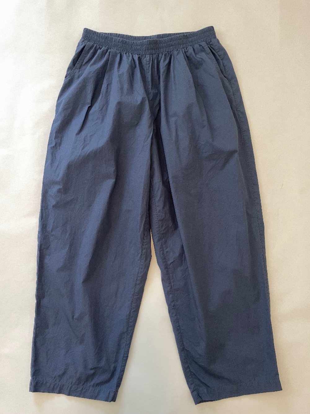 Ecologyst Wide Leg 100% Organic Cotton Poplin Pull On Navy Blue Pants, Women's L